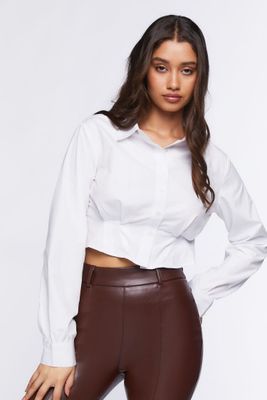 Women's Cropped Poplin Shirt in White Medium