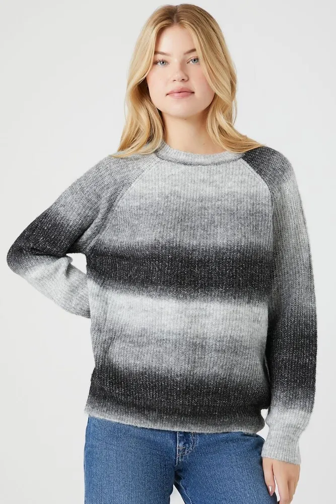 Women's Gradient Raglan Sweater in Black/Grey, XL