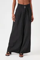 Women's Paperbag Wide-Leg Pants in Black, XS