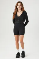 Women's Cropped Zip-Up Hoodie in Black, XS