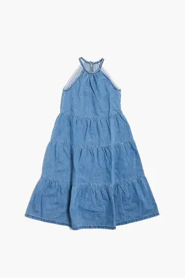 Girls Tiered Denim Sleeveless Dress (Kids) Medium Denim,