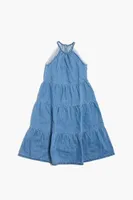 Girls Tiered Denim Sleeveless Dress (Kids) in Medium Denim, 11/12