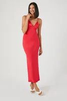 Women's Satin Midi Slip Dress in Currant Small