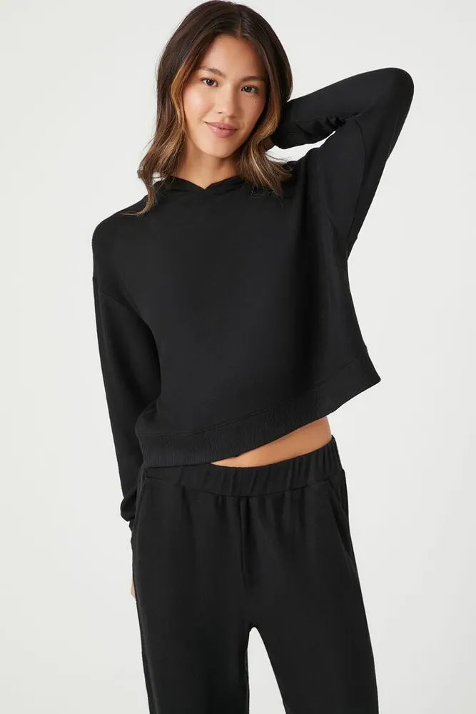 Women's Hooded Long-Sleeve Pajama Top in Black Medium