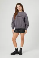 Women's French Terry Paris Graphic Pullover in Charcoal Small