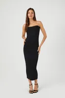 Women's Compact Ribbed Knit Midi Tube Dress Black