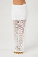 Women's Sheer Crochet Maxi Skirt in Cream Small