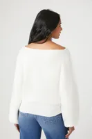 Women's Ribbed Boat Neck Sweater in White Small