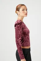 Women's One-Shoulder Velvet Crop Top Wine