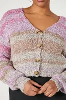 Women's Fuzzy Striped Cardigan Sweater in Pink, 0X