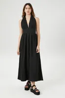 Women's Smocked Halter Maxi Dress in Black Medium