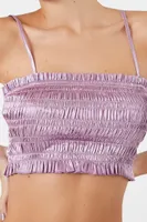 Women's Smocked Satin Cropped Cami in Purple Large