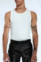 Men Ribbed Knit Tank Top in White, XL