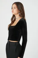 Women's Smooth Velvet Crop Top in Black Small