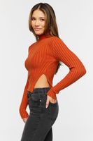 Women's Asymmetrical-Hem Sweater Top in Bronze Small