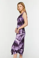 Women's Abstract Cowl Tie-Strap Midi Dress in Purple Small