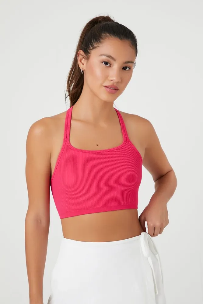 Forever 21 Women's Seamless Strappy Sports Bra in Hibiscus Small