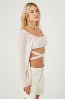 Women's Floral Wraparound Crop Top in White/Pink Large