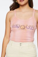 Women's Love Graphic Cropped Tank Top in Pink Large