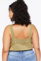 Women's Lace Trim Crop Top in Olive, 2X