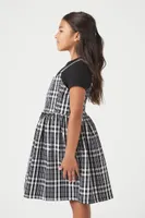 Girls Plaid Cami Dress (Kids) in Black, 13/14