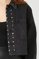 Women's Studded Denim Shirt in Washed Black, XS