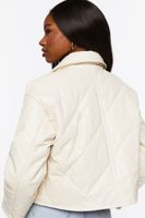 Women's Faux Leather Quilted Jacket in Cream Large