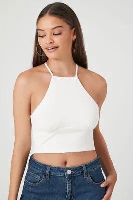 Women's Lace-Up Cropped Cami in White, XL