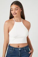 Women's Lace-Up Cropped Cami in White Medium