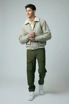 Men Zippered Mid-Rise Cargo Joggers Olive,