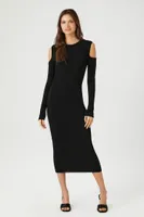 Women's Open-Shoulder Midi Sweater Dress in Black Small