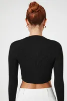 Women's Sweater-Knit Cropped Shirt in Black Small