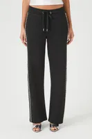 Women's French Terry Rhinestone Wide-Leg Pants in Black Medium