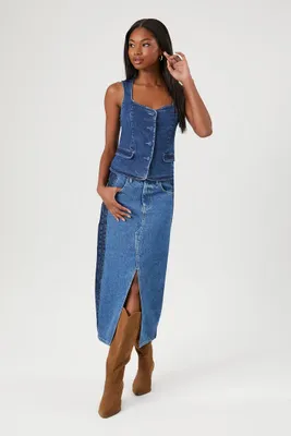 Women's Colorblock Denim Midi Skirt Medium