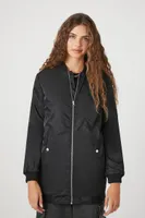 Women's Longline Bomber Jacket in Black Small