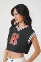 Women's Varsity Graphic Crop Top in Black Medium