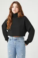 Women's Cropped Turtleneck Pullover in Black Medium