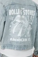 Men The Rolling Stones Denim Trucker Jacket in Light Denim/White, XXL