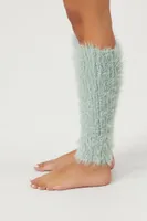 Fuzzy Knit Leg Warmers in Green Haze