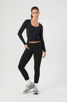 Women's Active Seamless Ruched Cutout Top in Black Large