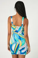 Women's Abstract Print Bustier Mini Dress in Blue Small