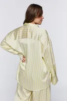 Women's Oversized Satin Striped Shirt in Green Apple/Grey, Size 0X