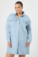 Women's Denim Shirt Dress in Light Denim, 3X