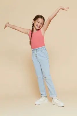 Girls Distressed Paperbag Jeans (Kids) Denim,