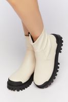 Women's Faux Leather Lug Booties Cream/Black,