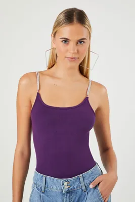 Women's Sweater-Knit Rhinestone Cami Bodysuit Eggplant