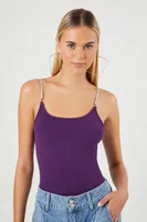 Women's Sweater-Knit Rhinestone Cami Bodysuit in Eggplant Medium