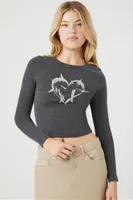 Women's Faded Love Graphic Top in Charcoal Large