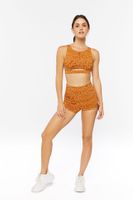 Women's Active Geo Print Drawstring Biker Shorts in Toffee/Tan, XS