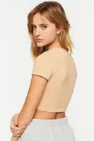 Women's Ruched Short-Sleeve Crop Top in Taupe, M/L